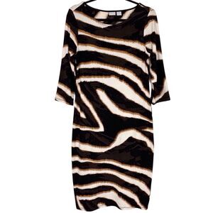Chicos Travelers Animal Print Midi Dress Slinky Stretchy Size 1 Women’s 8-10 Med